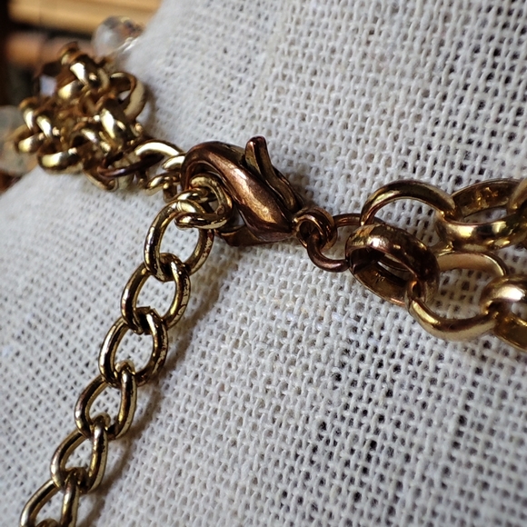 Opaline Clear Faceted Large Ball Pendant Teardrop Smoke Gold Tone Bib Necklace - Picture 11 of 12